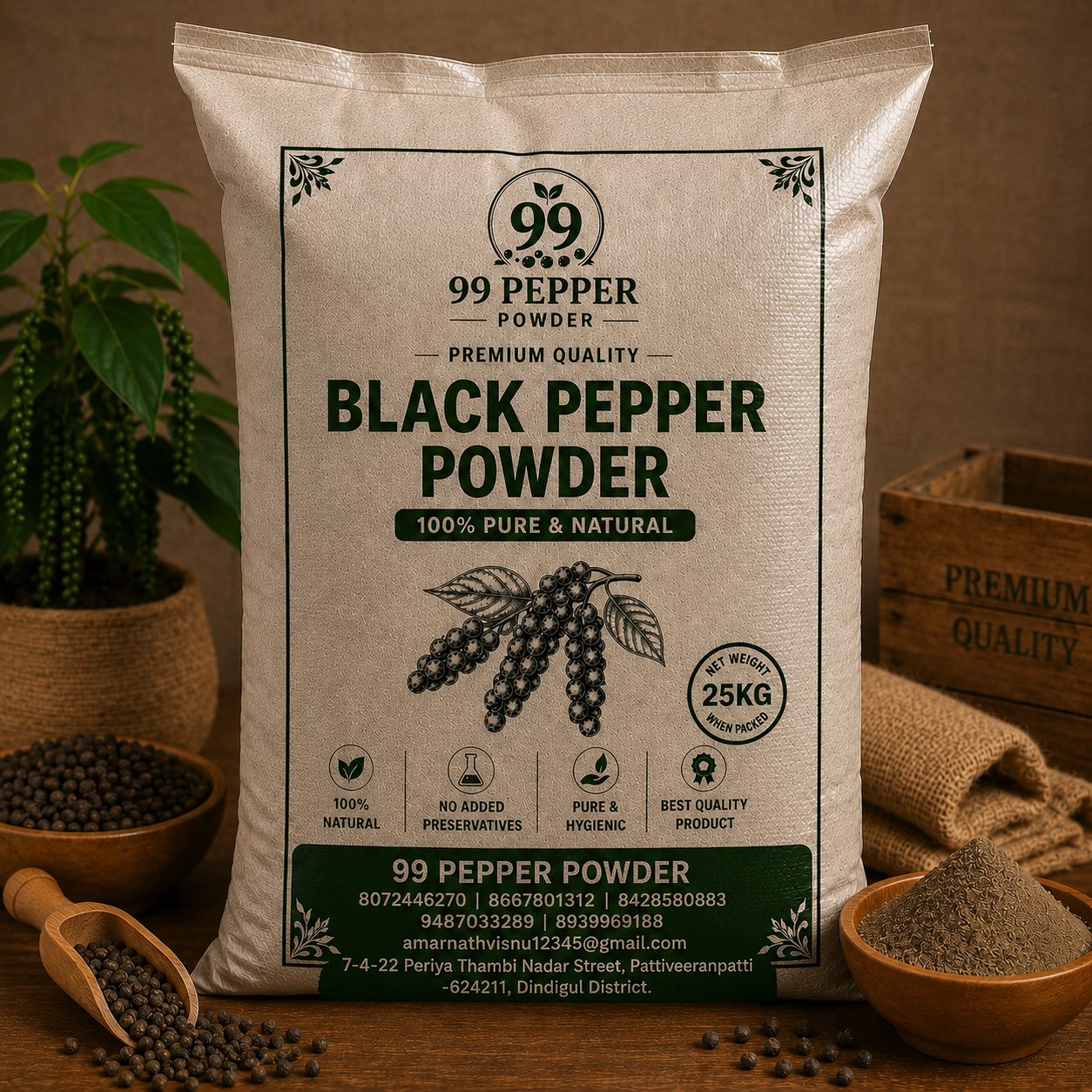 Black Pepper Powder 25kg - Branded Packaging