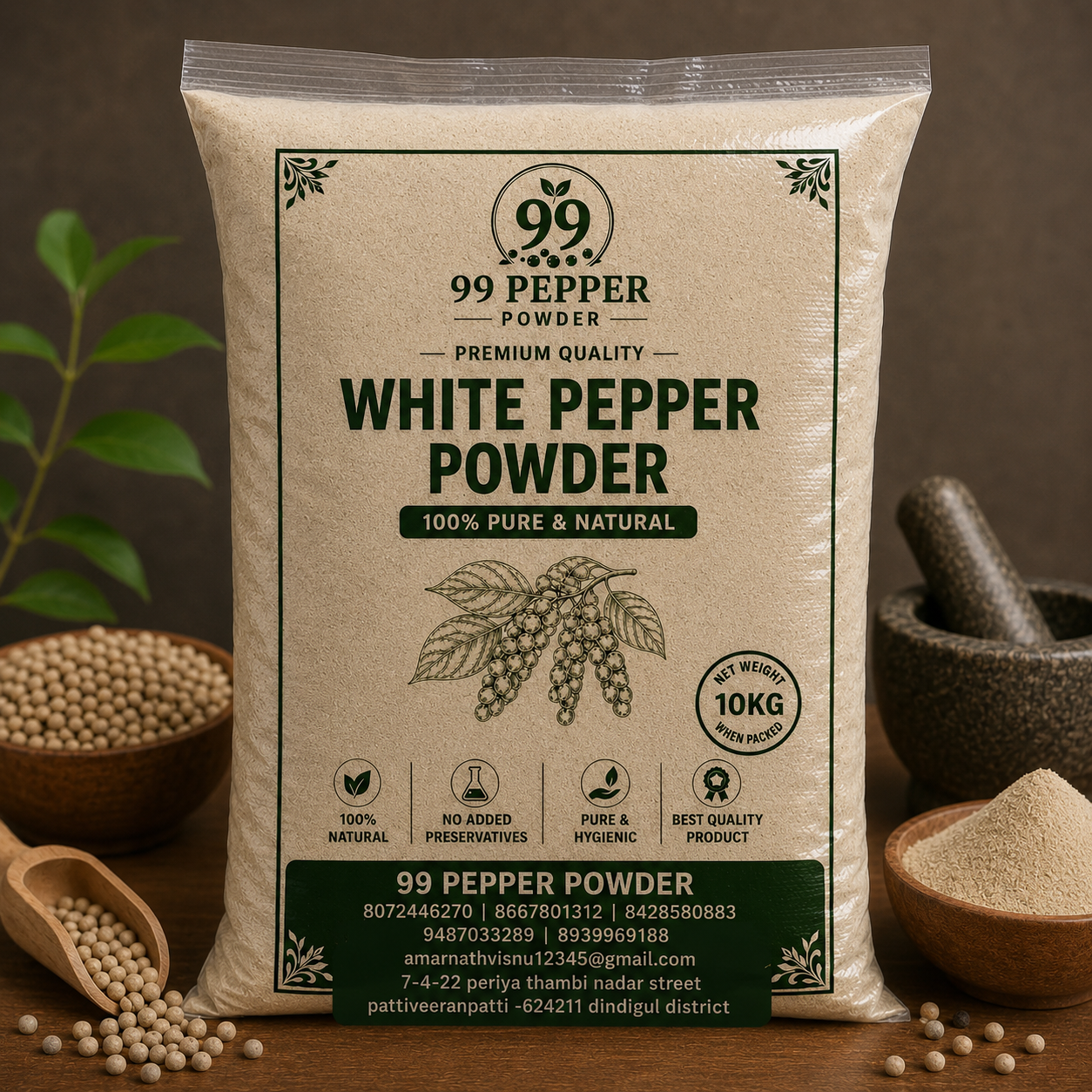 White Pepper Powder 10kg - Branded Packaging