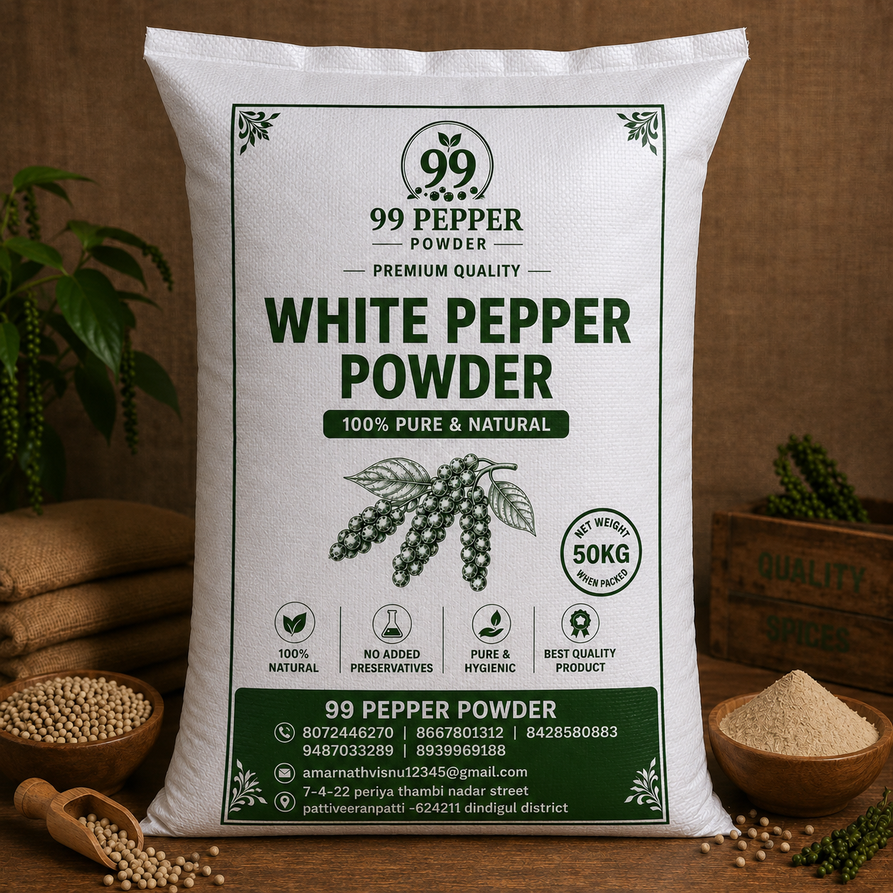 White Pepper Powder 50kg - Loose Packaging